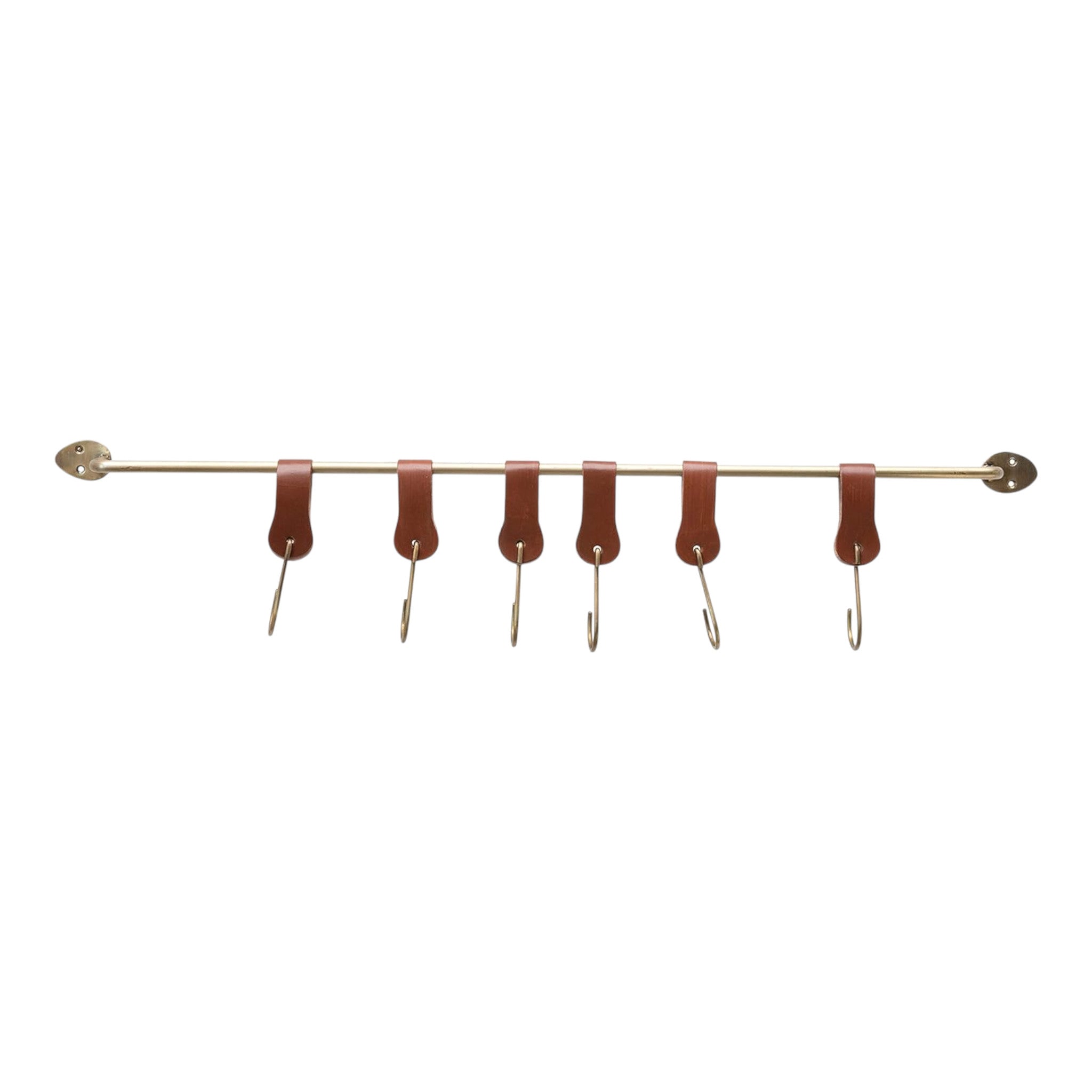 Metal and Leather Wall Hook with Hooks 29-1/2"W x 1-1/2"D x 6-1/4"H